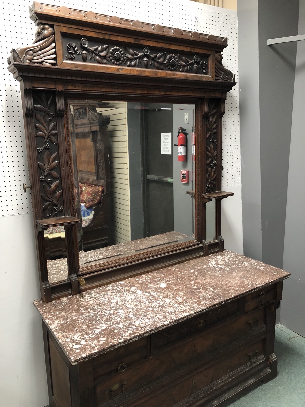 Walnut Victorian Bedroom Set With Lots Of Carving Marble Top Dresser 1870