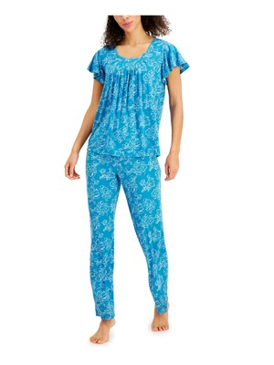 

CHARTER CLUB Женская синяя футболка на резинке, топ, прямые брюки, пижама, Синий