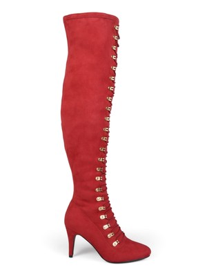 

JOURNEE COLLECTION Женские красные кружевные эластичные ботинки на шпильке Trill Stiletto Zip-Up, высота 6,5 м, Красный, TRILL-RED-065