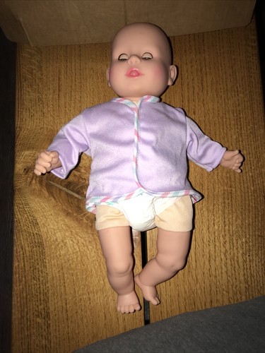 Melissa and Doug Soft Body Baby Doll Brown Realistic Eyes Blink 15” White Toy