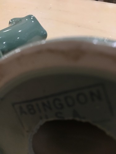 2 Vintage Abingdon Green Pottery Double Candle Holders: Art Deco