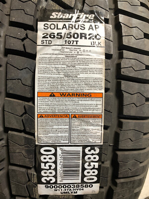 4 New 265 50 20 Starfire Solarus AP Tires