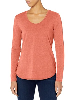 Женская футболка B NEW YORK Womens Coral Stretch Distressed с длинным рукавом и круглым вырезом XS