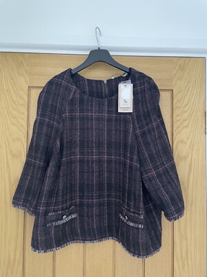 BNWT TU Woven Tunic Top Size 18 3/4 Sleeves Fringe Tassel Trims Faux Pockets