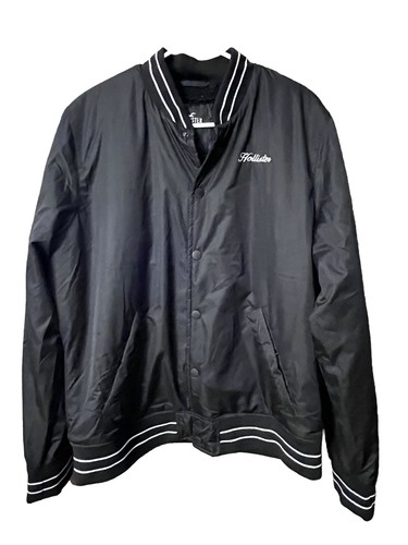 Hollister Bomber Jacket Mens XL Black Full Snap Faux Fur