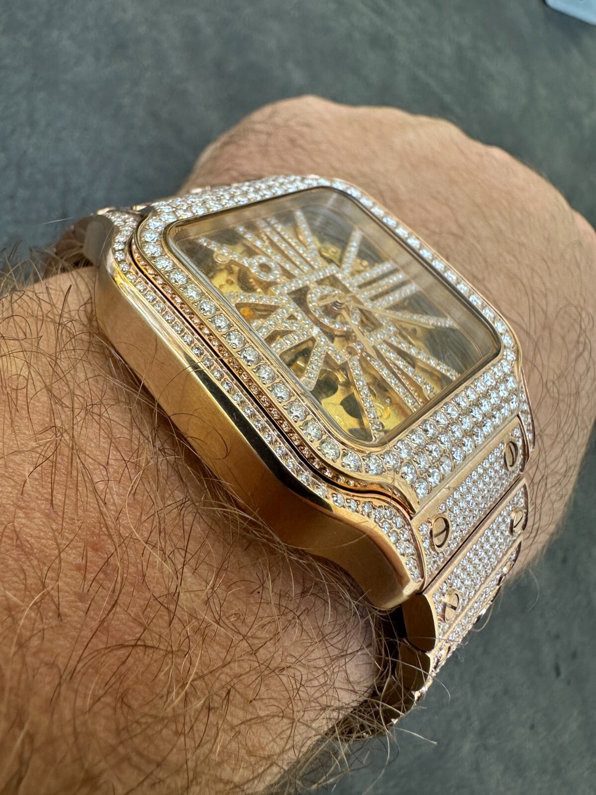 Pre-owned Hip Hop Real Mens Moissanite 14k Rose Gold Watch Iced Automatic Movement Hiphop Skeleton