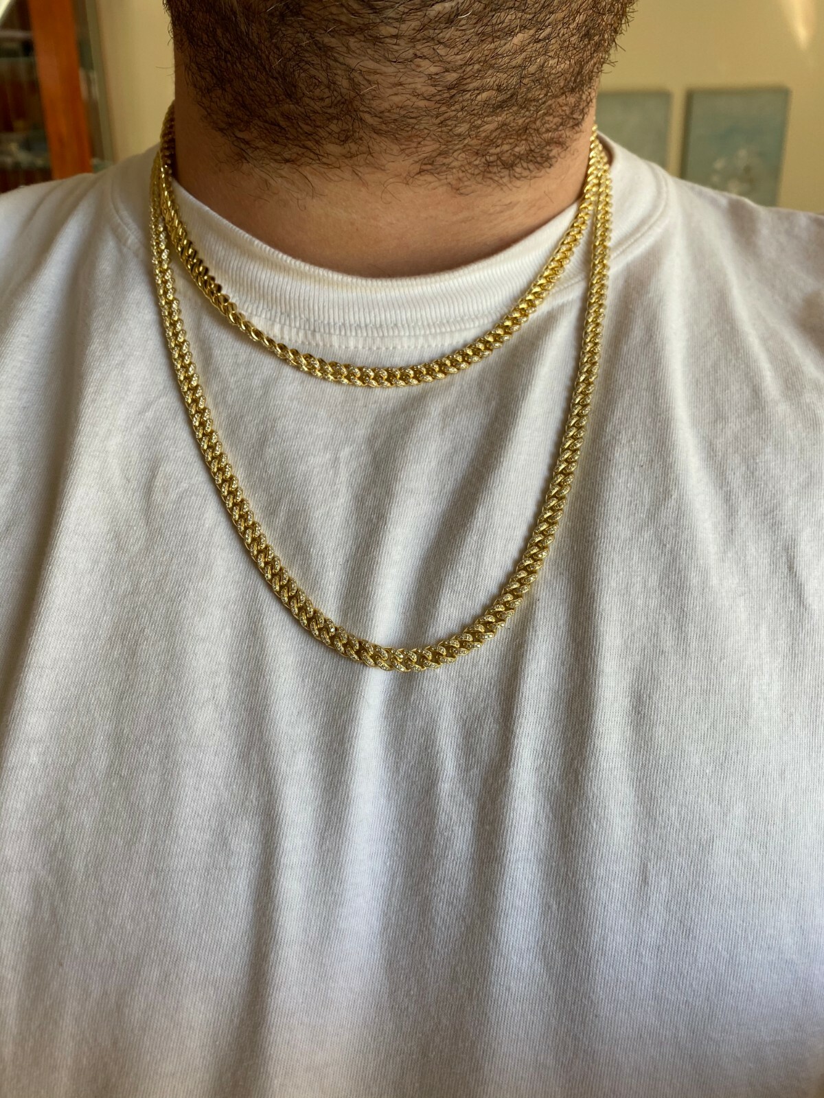 Pre-owned Silver 6mm Miami Cuban Iced 14k Gold Plated Solid 925  Chain Necklace Men Ladies