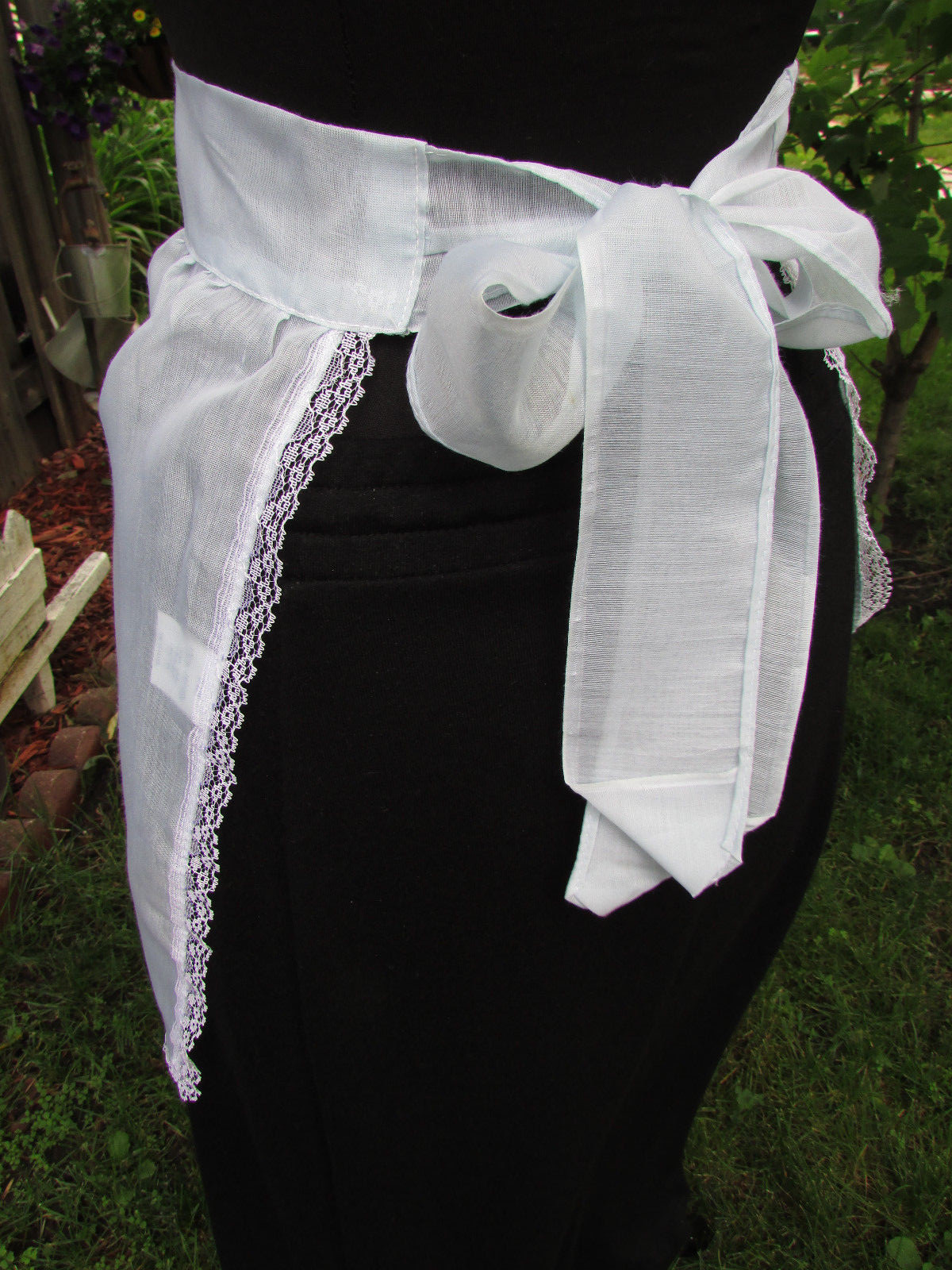 Vintage Blue Dacron Wedding Server Half Apron with Lace