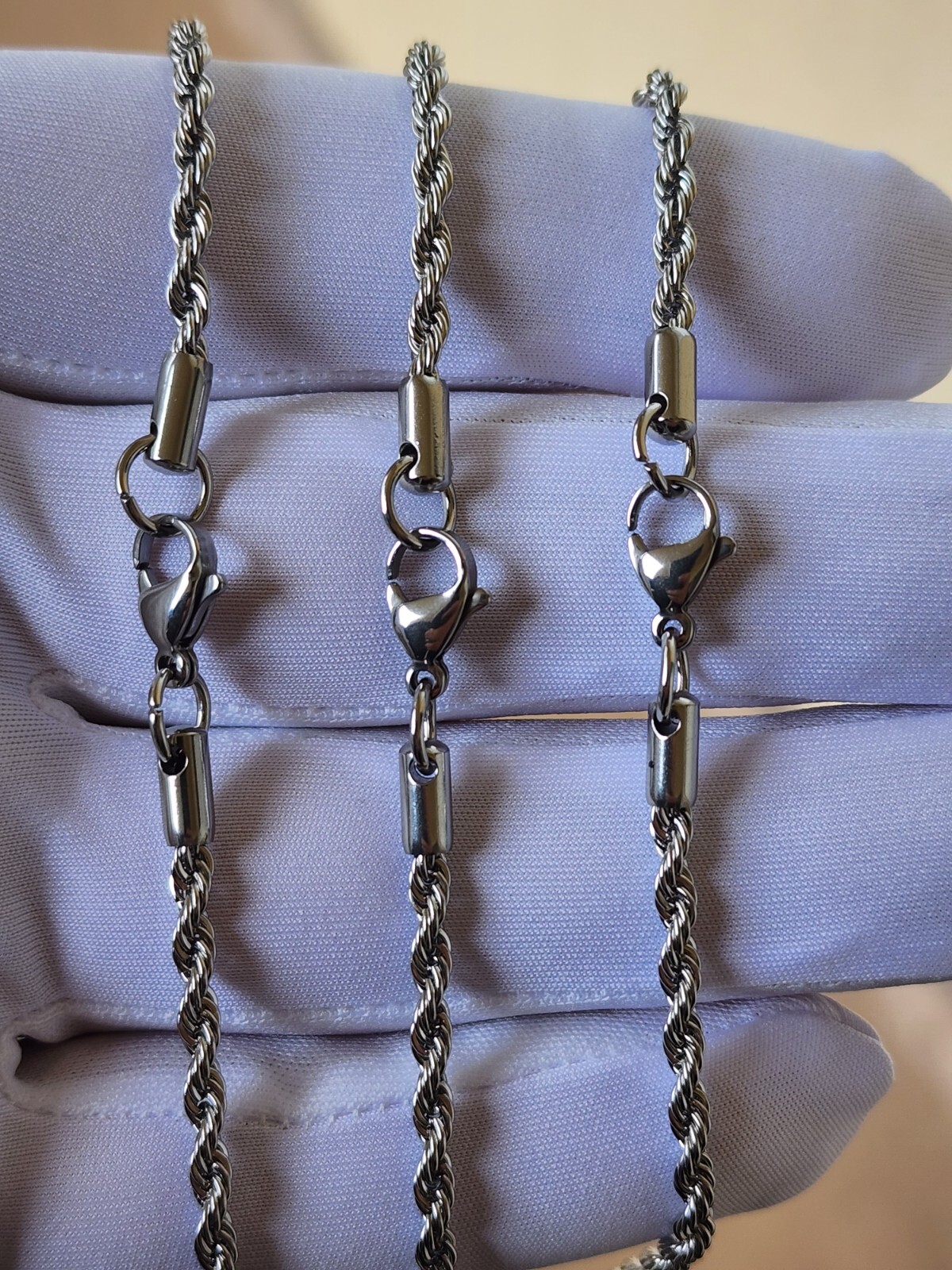 Stainless Steel Gold Plated Rope Chain 3mm Hip Hop Jewelry Unisex, Women, Men