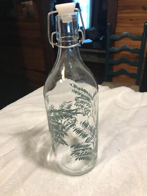 DECORATIVE  BOTTLE by IKEA w/WIRE BAIL CAP - 1 LITER  11 1/2'' TALL  FERN BRANCH