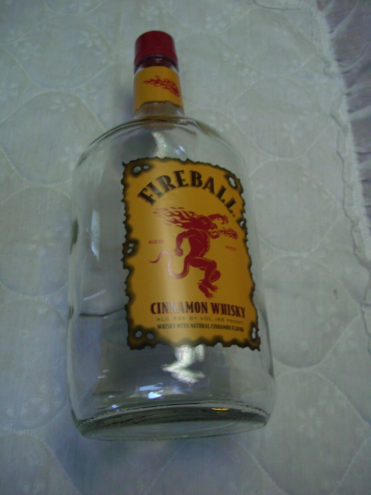Vintage Fireball Whisky 1.75 Liter Glass Round Front Handle Bottle Empty