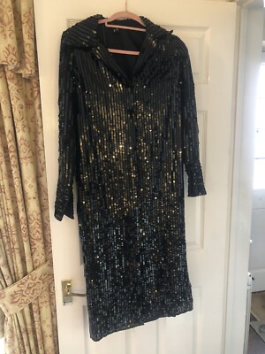 River Island Black Sequin Midi Shirt dress uk size 8 RRP £120