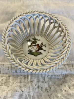 Herend Porcelain Reticulated Pierced Rothschild Bird Bowl Dish 7372
