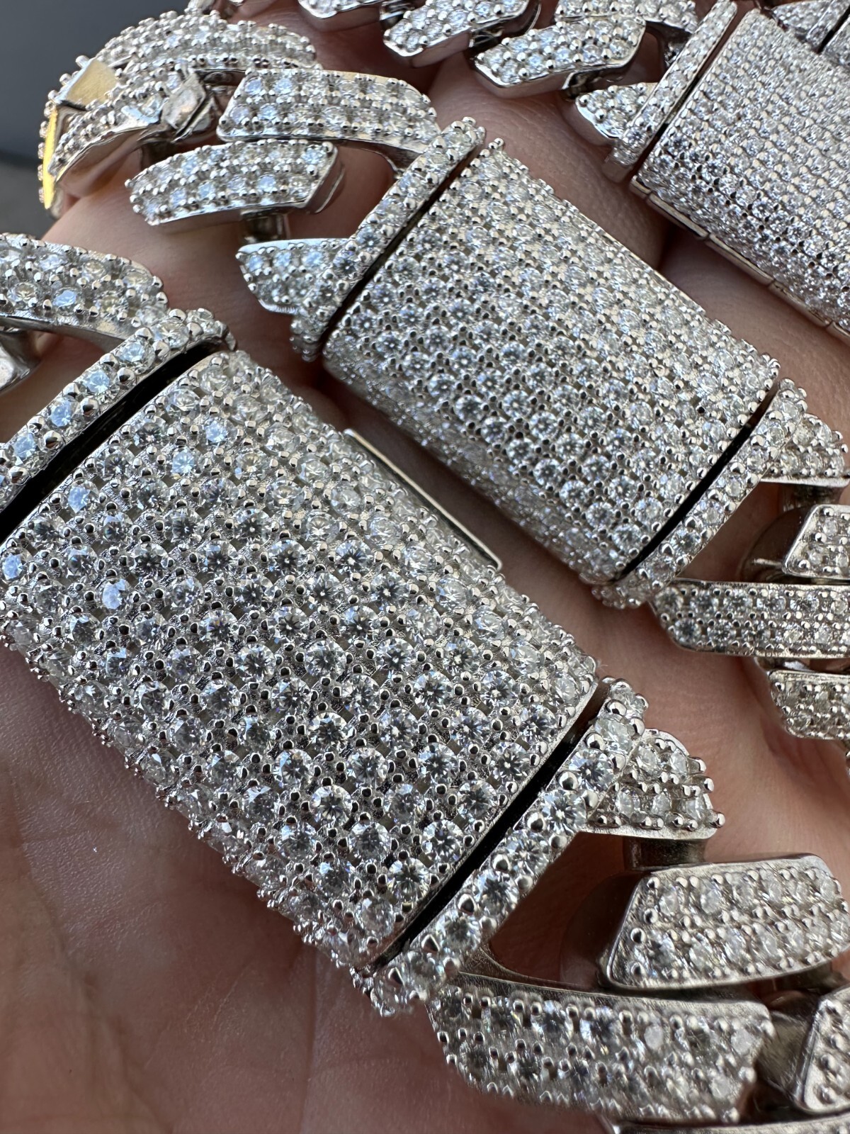 MOISSANITE Real Miami Cuban Link Prong Chain Iced Hip Hop 925 Silver Necklace