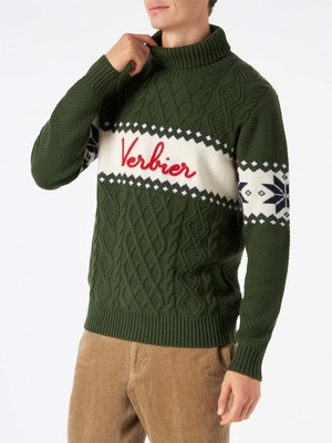 Pre-owned Mc2 Saint Barth Half-turtleneck Sweater With Verbier Lettering In Green