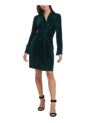 CALVIN KLEIN Womens Green Cuffed Sleeve Above The Knee Party Sheath Dress 12