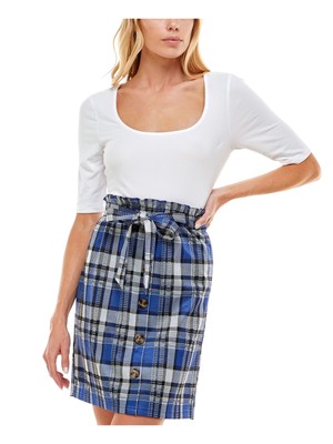 

ULTRA FLIRT Женское синее многослойное клетчатое платье с поясом и пуговицами для подростков, Синий