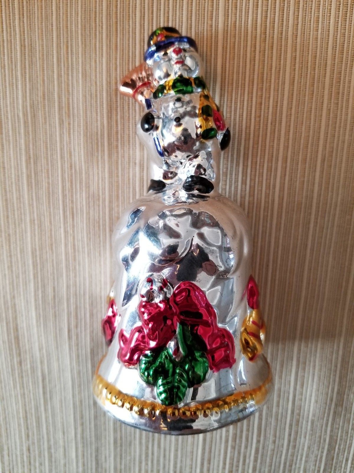 Vintage Porcelain Snowman Christmas Bell With Working Clinger & Original Box