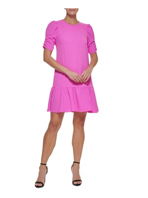 

DKNY Женский розовый пуловер с коротким рукавом и коротким вечерним платьем-трапецией
