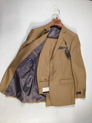 Mens P And L Gold Tan Houndstooth Two Piece Suit NEW