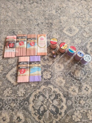 Lot of 14 Vintage Wright's Bias Tape, Thread & Bobbin. Purple and Peach Color