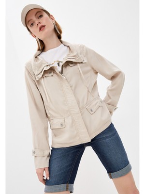 

Женская бежевая куртка с длинным рукавом и галстуком на молнии DKNY без подкладки, Бежевый, P1AJ1I12
