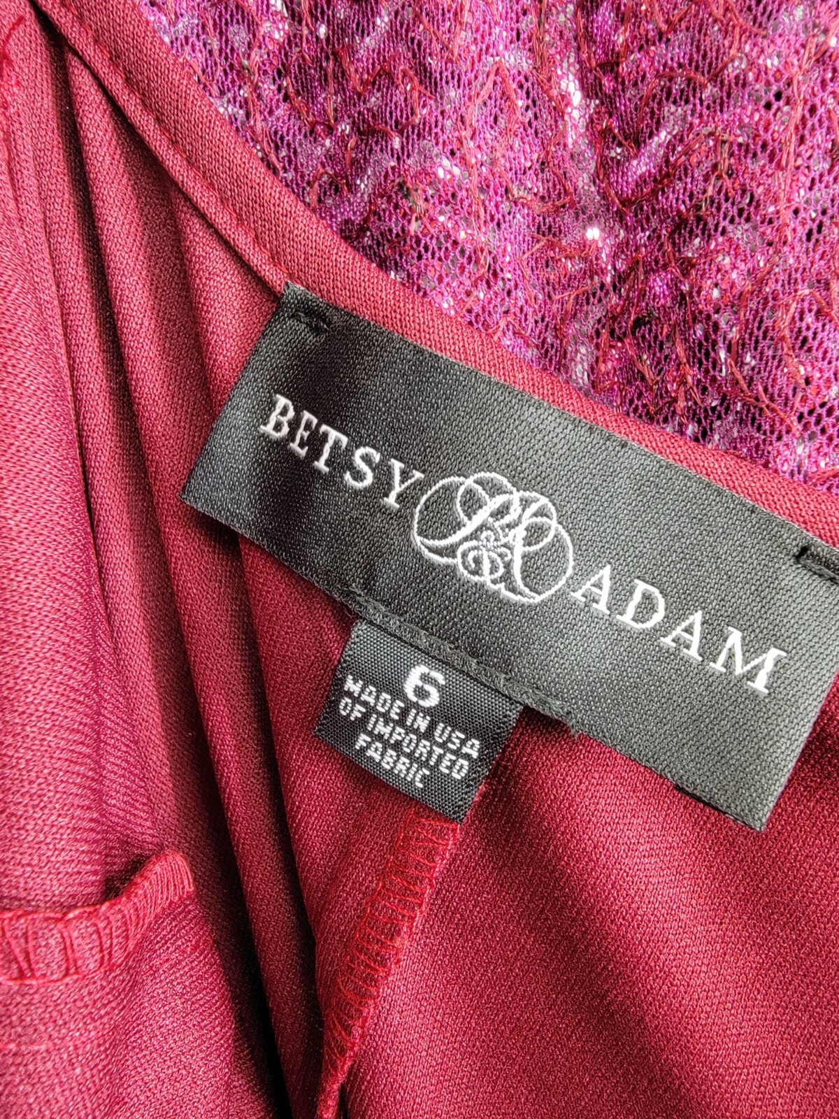 Betsy & Adam Sequin Belted Long-Sleeve Dress Women's 6 Plum V-Neck Snap Pullover - Picture 10 of 16