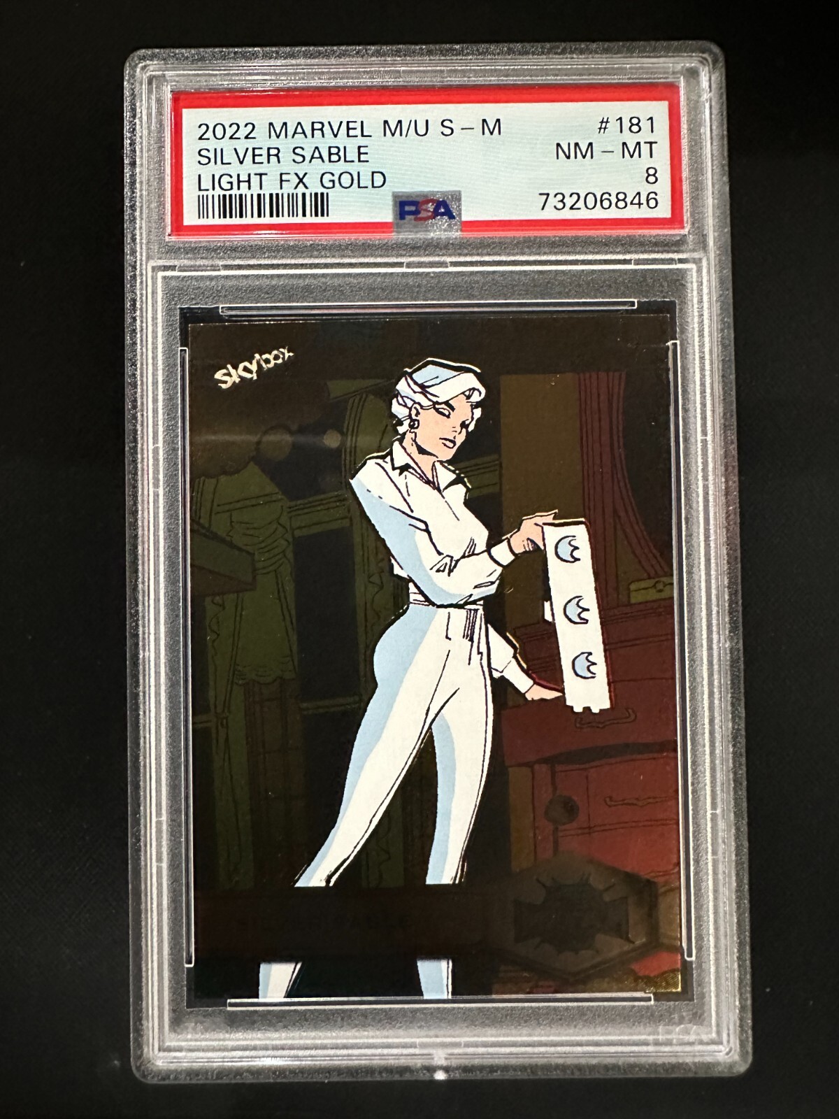 2022 Marvel Metal Universe SM #181 - Silver Sable - Light FX GOLD - PSA 8