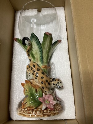 Fitz and Floyd exotic serengeti stemlation leopard water goblet NIB