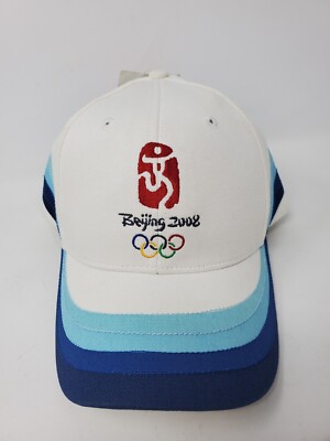 2008 Beijing Olympics White & Blue Strapback Hat Cap --New with Tag