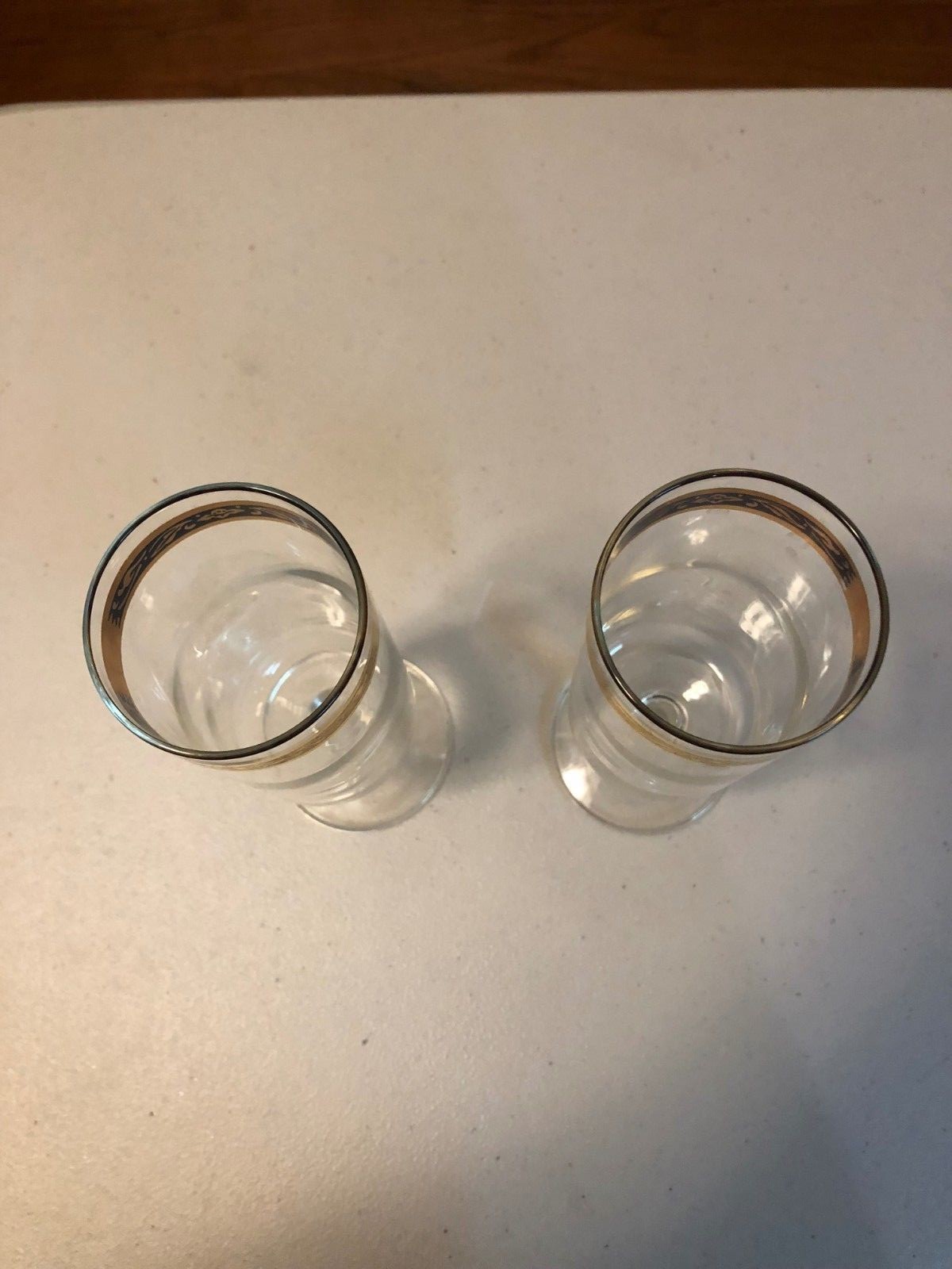 Pair of Wine/Champagne Glasses With Gilt Gold Rim