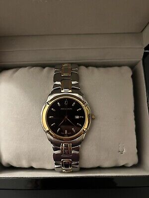 Bulova Accutron Barcelona 28B60 Mens Swiss Quartz Gold Plated Watch & Box Set