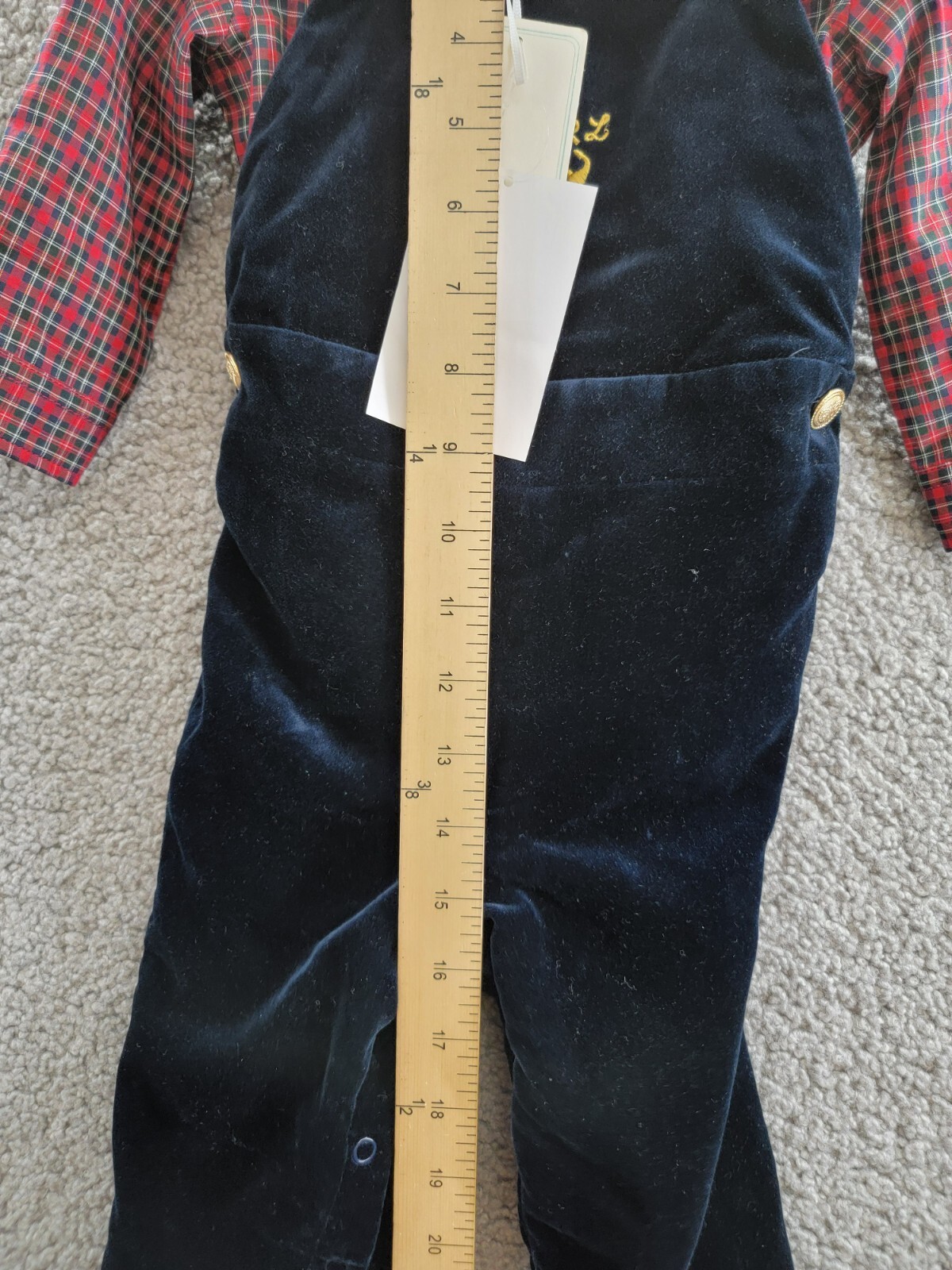 Ralph Lauren Plaid Shirt & Velvet Overall Set Baby Boys' 6M Navy Multi Snap L/S - Picture 9 of 18