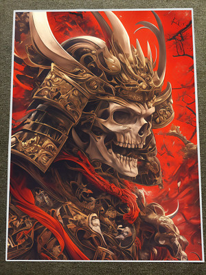 Infernal Samurai Warrior in Ornate Armor with Fiery Background Poster 18x24in