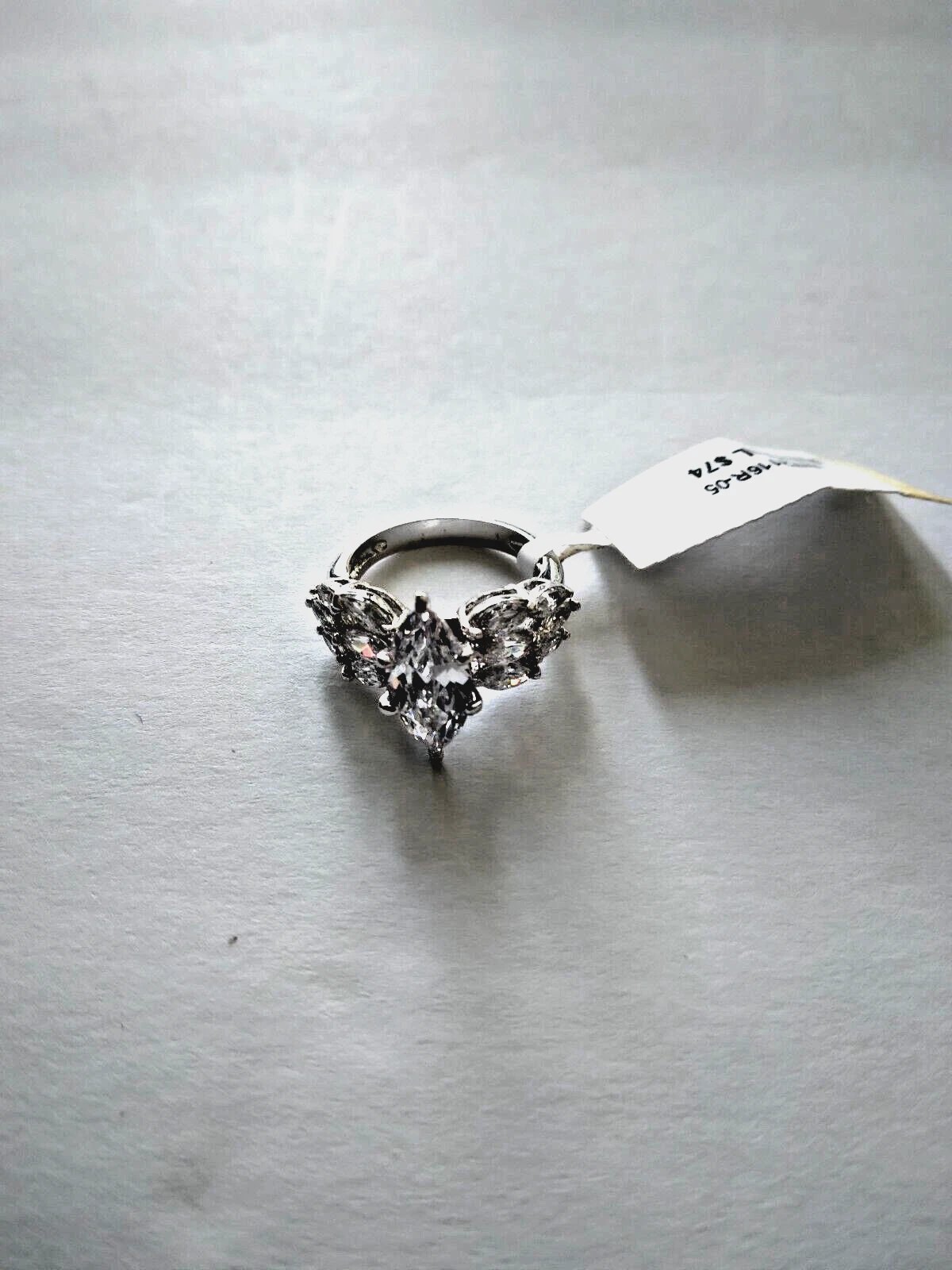New Lamar Creations/Blue Luster Rhodium Ring With 6x12mm Marquise &12 CZ Accents