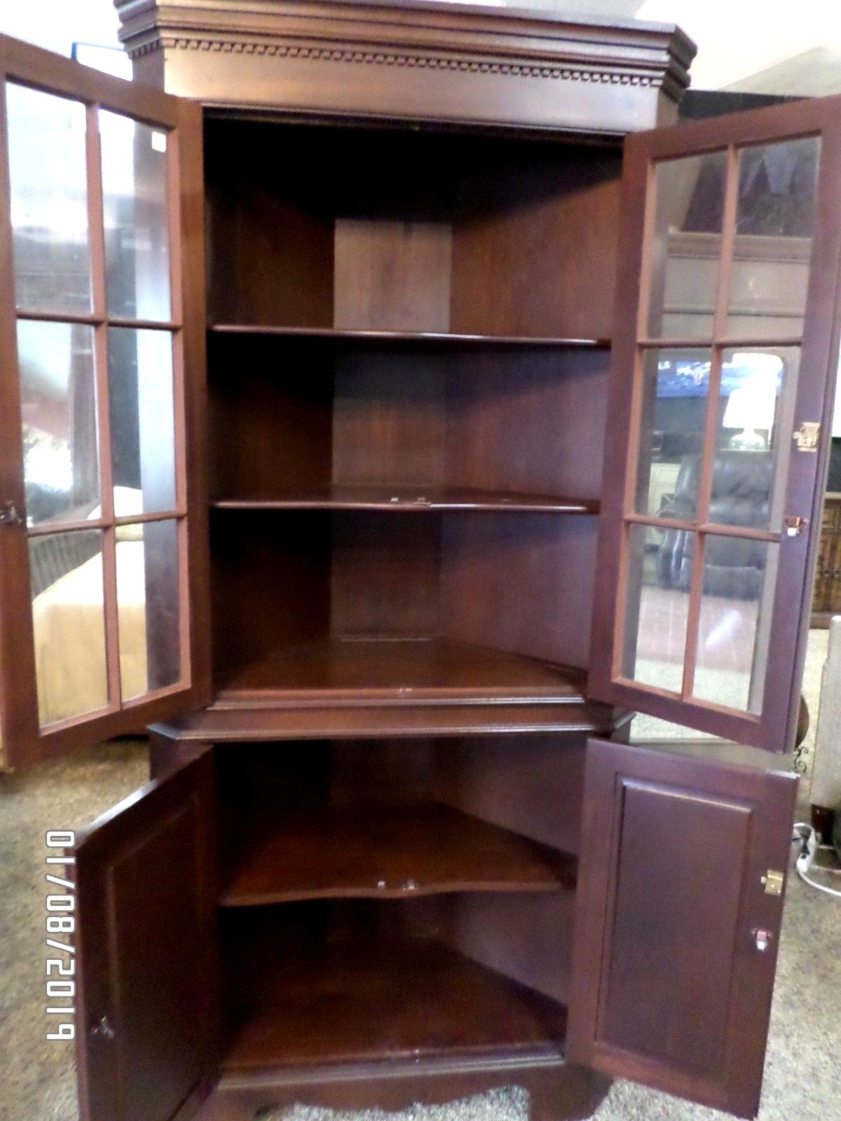 CRAFTIQUE MAHOGANY CORNER CABINETS, CURIOS, CHINA,