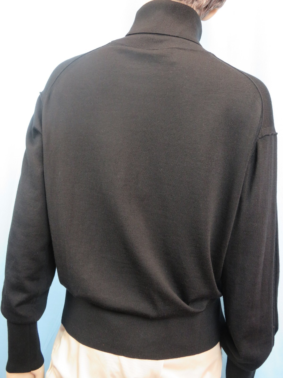 BURBERRY BURBERRY BLACK NABUNA LOGO CUFF MERINO WOOL SILK TURTLENECK PULLOVER SWEATER L