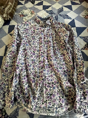 Espress Medium Purple Flowered Long Sleeve Shirt New with Tags