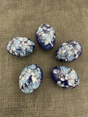 Blue White Swirl Ceramic Easter Egg Decor Set Of 5 Eggs