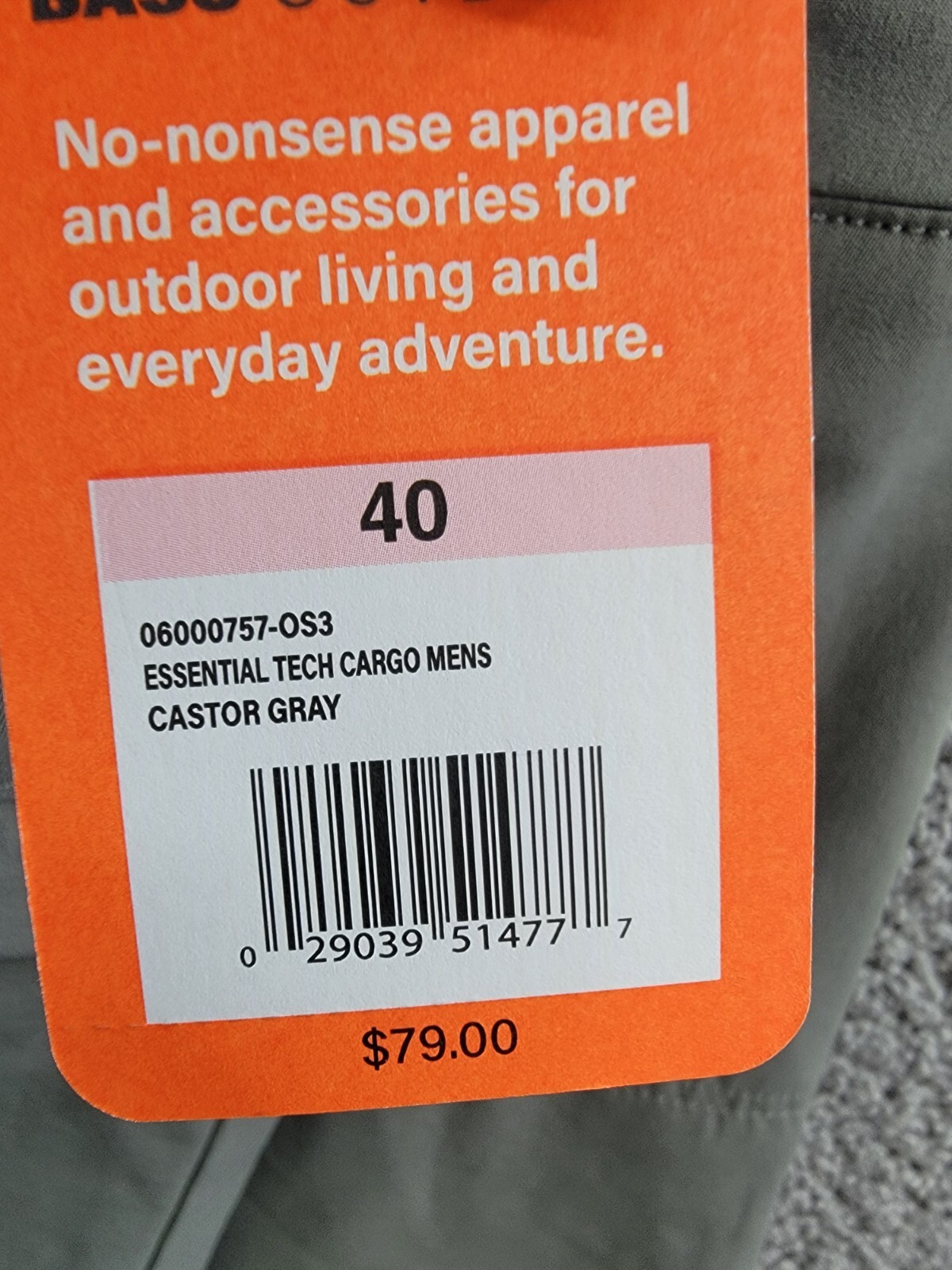 BASS OUTDOOR Essential Tech Cargo Pants Men's 40 Castor Gray Button Zip Closure - Picture 18 of 18