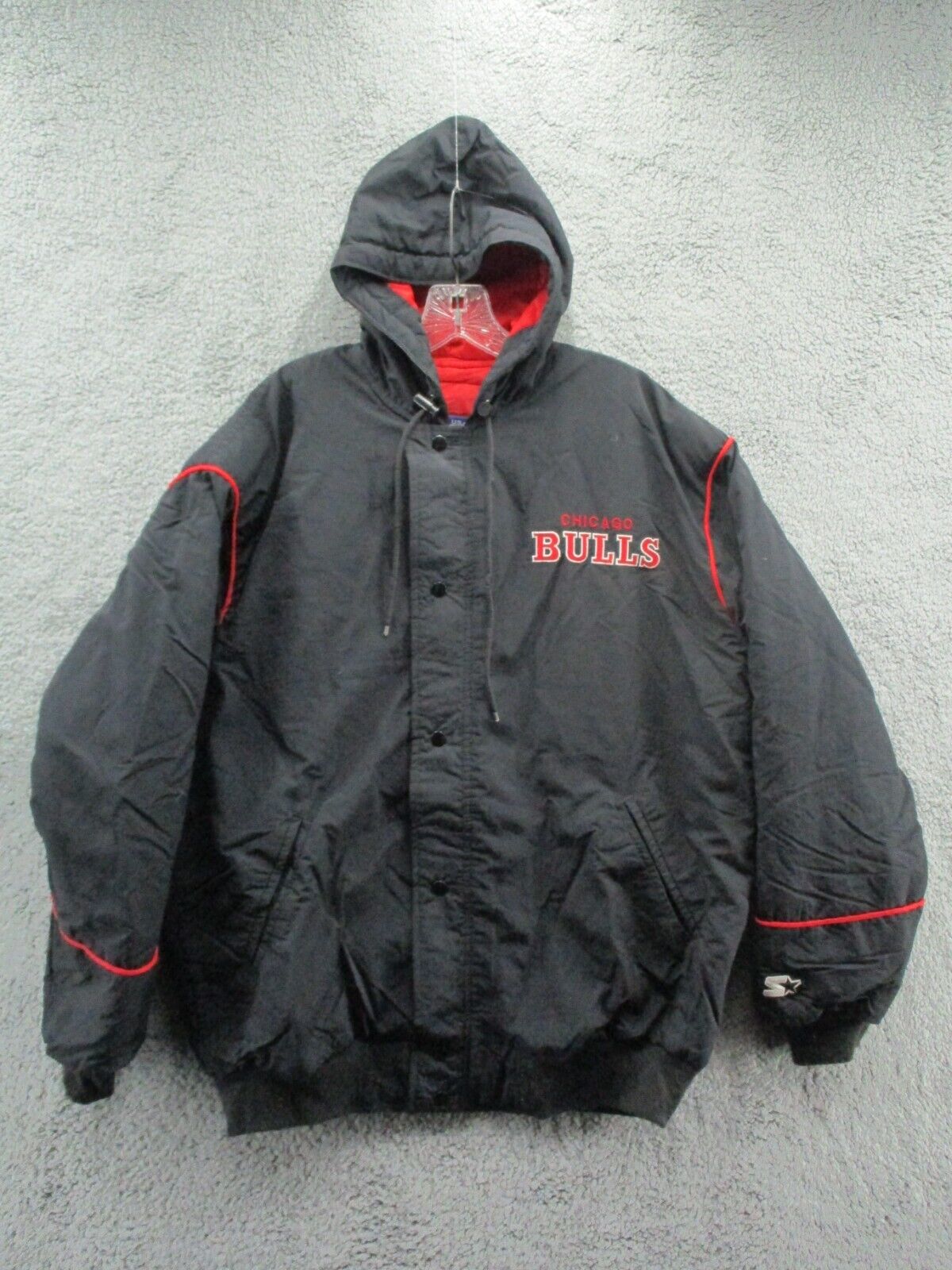 Vintage 90s Starter Jacket Chicago Bulls Black Red USA Made Vintage 90s Starter Jacket Chicago Bulls Black Red USA Made