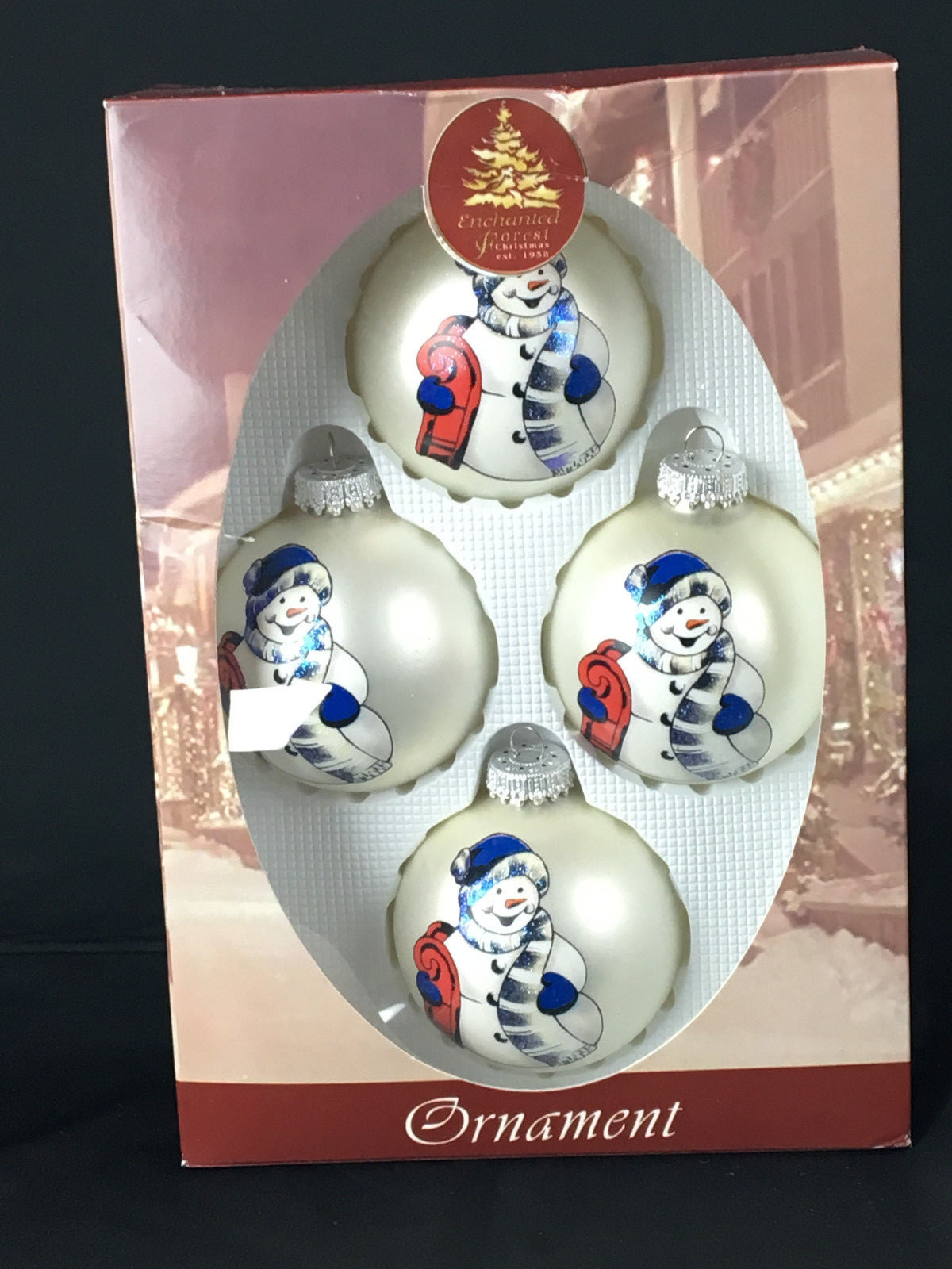 Enchanted Forest Snowman Glass Christmas Tree Ornaments