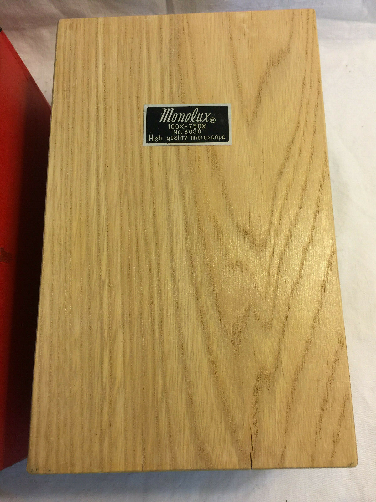 Vintage * MONOLUX QUALITY MICROSCOPE * 100x - 750x No. 6030 ** w/ wooden case