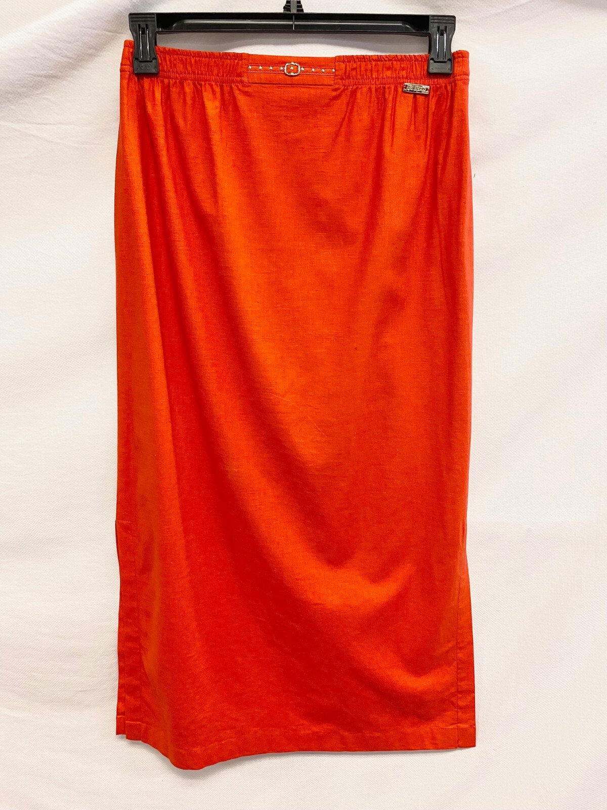 

СТ. JOHN SPORT Marie Grey Coral Orange Gold Hardware Льняная юбка с разрезом по бокам  10, Оранжевый