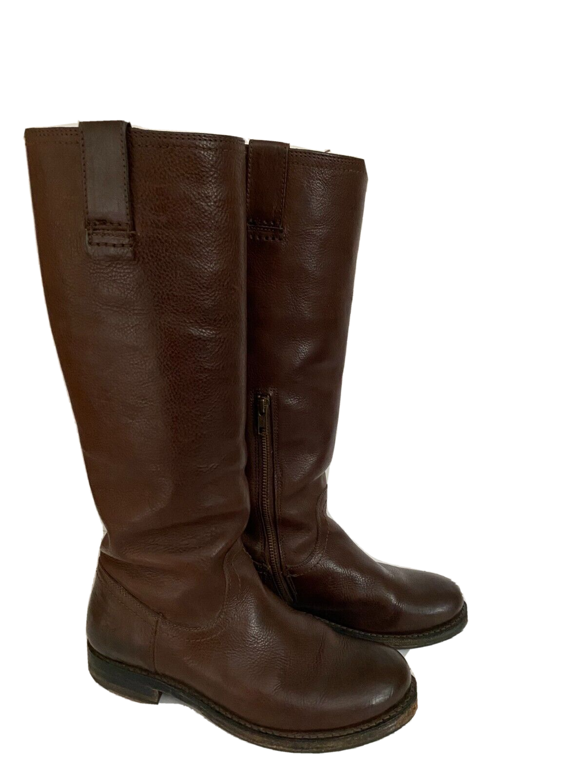 FRYE Jenna Tall Brown Pebbled Leather Boots size 7 Medium Half Zip Slim Calf eBay