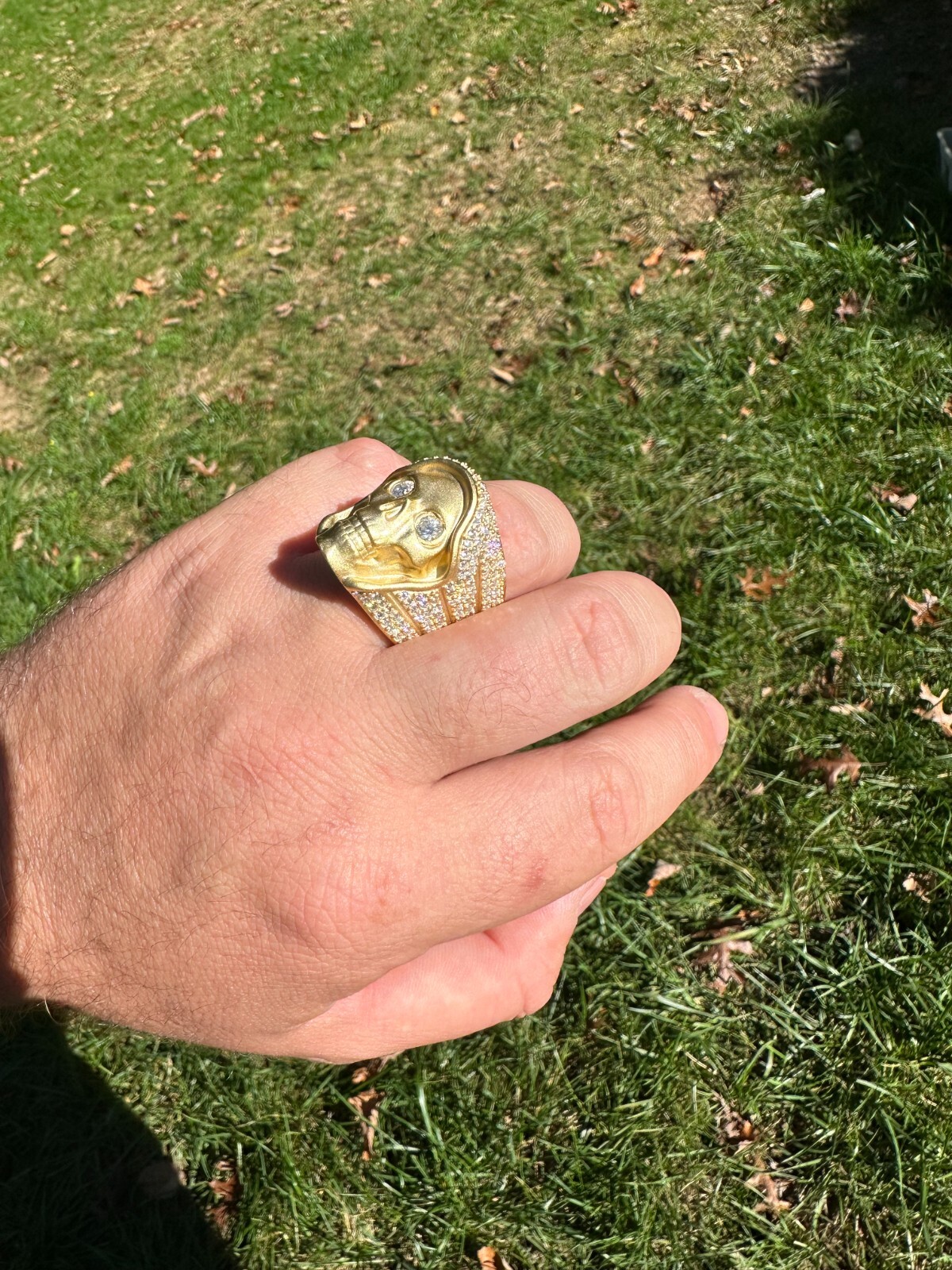 Pre-owned Silver Moissanite Iced Heavy Death Skull Ring Matte Real 14k Gold Over 925  In White