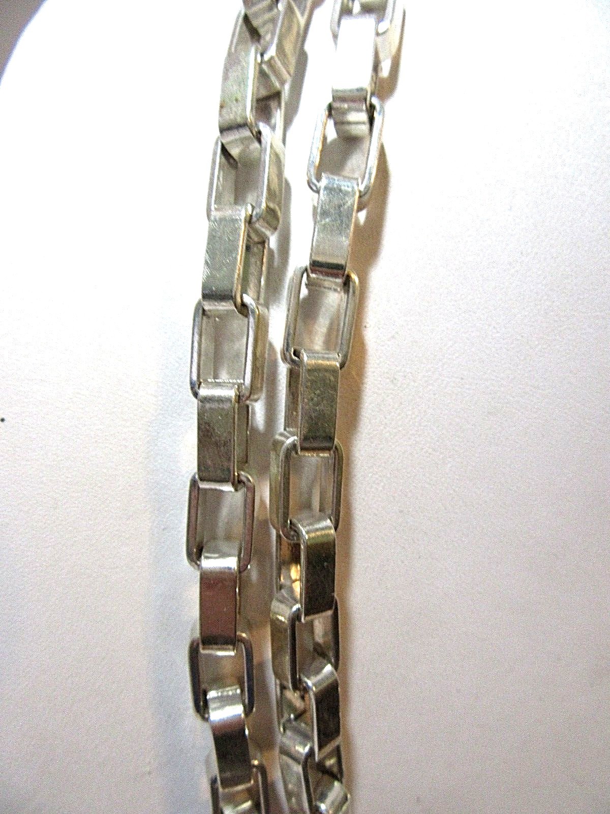 SILVER TONE METAL CHAIN RECTANGLE BAR THICK HEAVY BELT OR NECKLACE VINTAGE KOREA