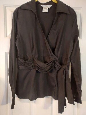 Fred David Women's Black Wrap Long Sleeve Blouse Shirt Size M