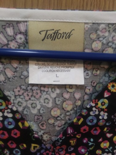 Tafford  SCRUB TOP  size Large  Bright Floral on Black v-neck