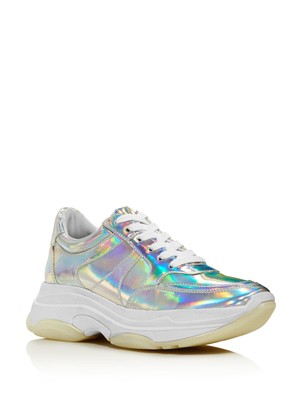 

Женские спортивные кроссовки AQUA с переливающимся серебром на платформе 1 дюйм, размер 8 м, Серебряный, AQ-IKE